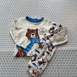 NWT PJ Place White and Blue Bear Pajama Set Size 0-3M